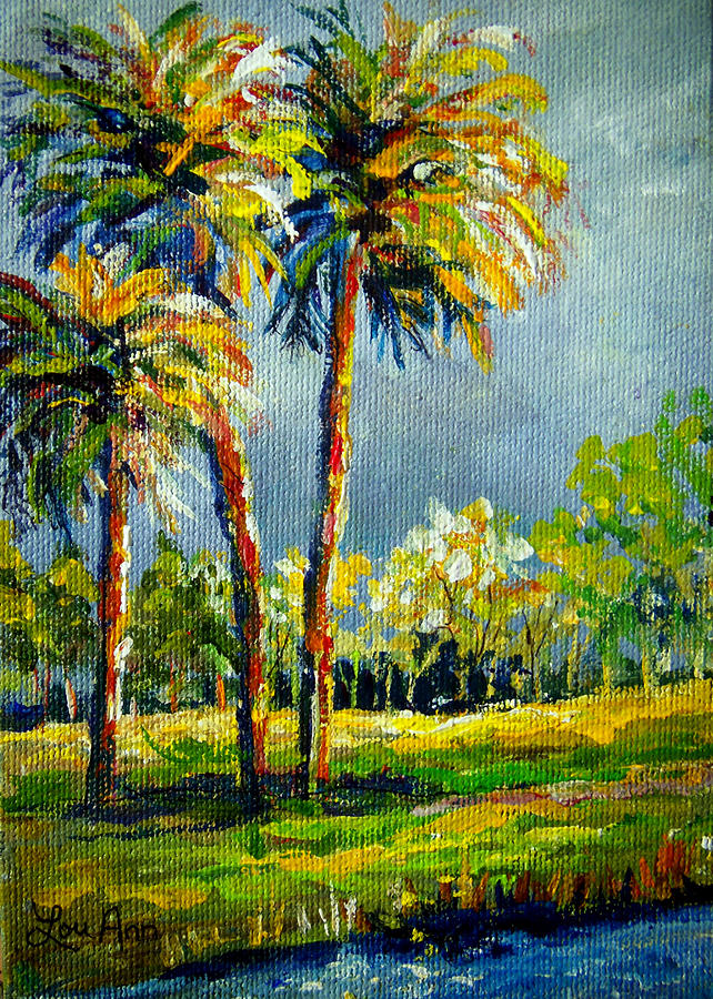 Three Palm Trees Painting by Lou Ann Bagnall