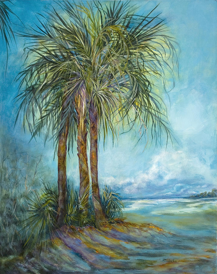 Three Palms Painting by Shelia Thompson