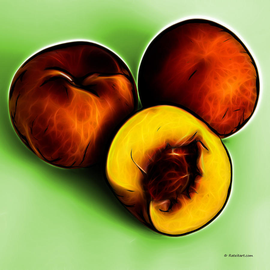 Three Peaches - Green Digital Art by James Ahn