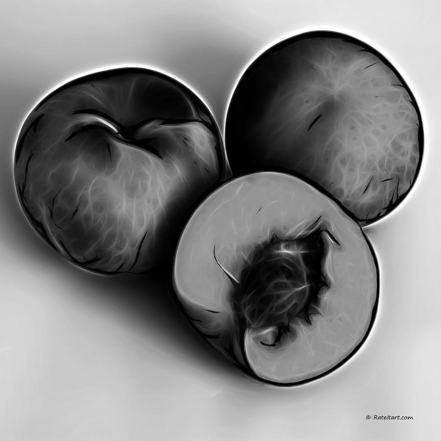 Three Peaches - greyscale Digital Art by James Ahn
