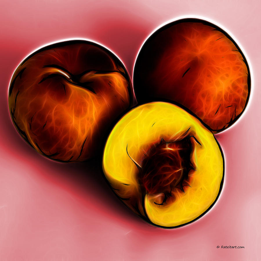 Three Peaches - Red Digital Art by James Ahn