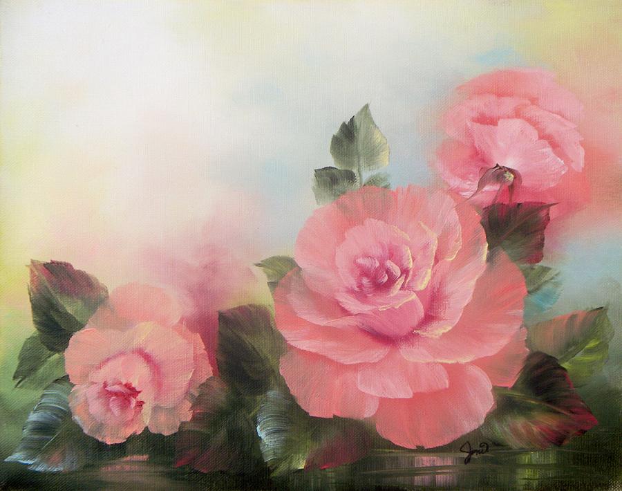 Three Pink Roses Painting by Joni McPherson