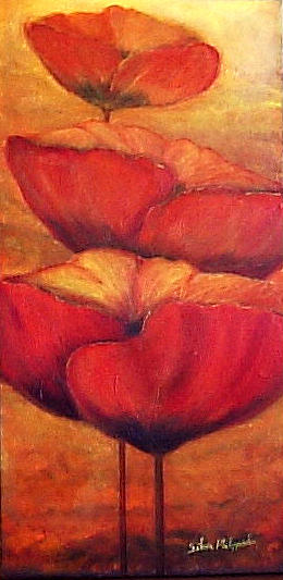 Three red poppies Painting by Silvia Philippsohn