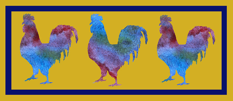 Three Roosters Digital Art by Jenny Armitage