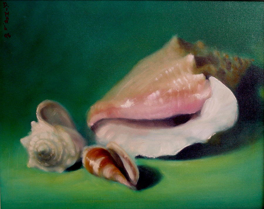 Three Shells on Green Painting by Donelli  DiMaria