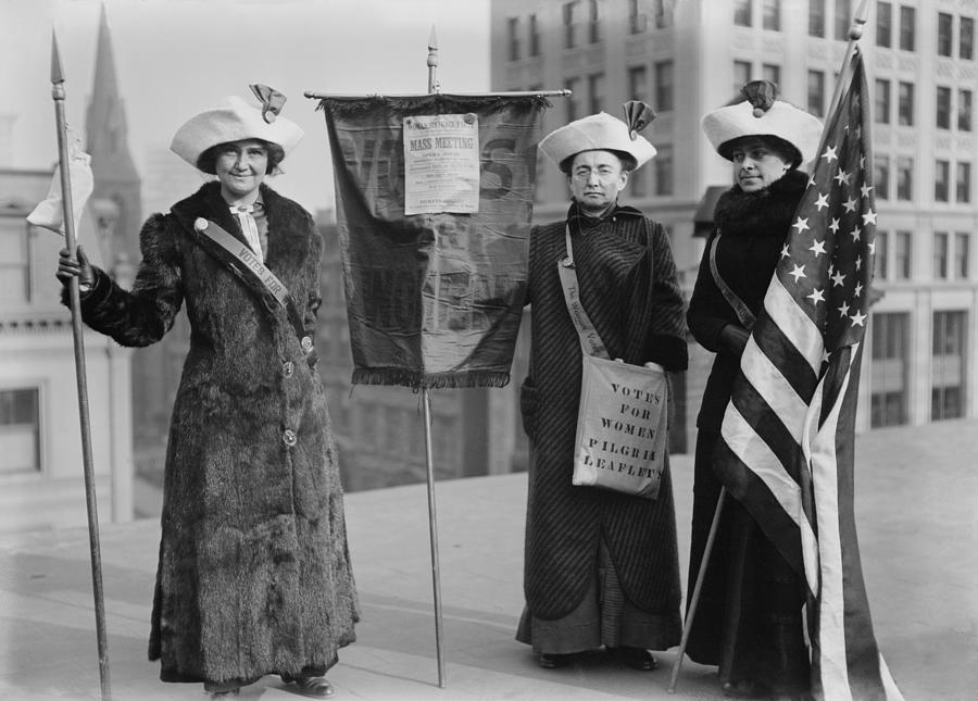 Flag Photograph - Three Suffragettes Demonstrate In New by Everett