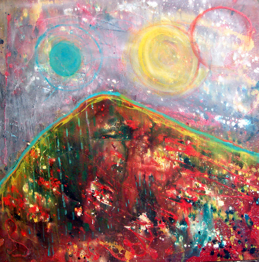 Abstract Painting - Three Suns by Ruth Beckel