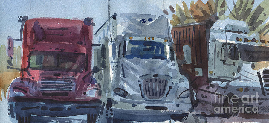 Three Trucks Painting by Donald Maier
