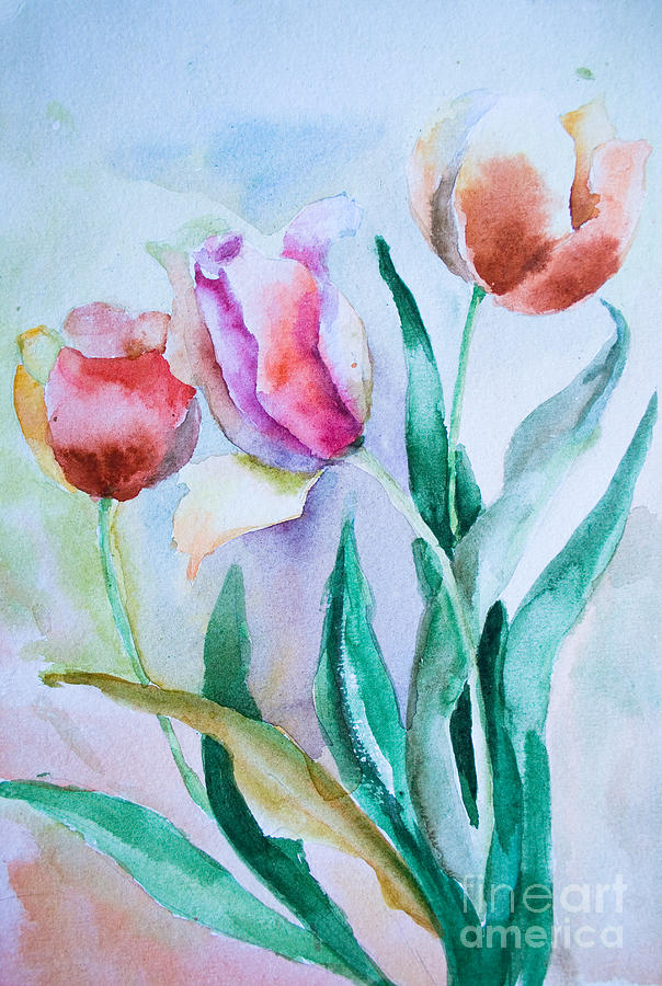 Three tulips Painting by Regina Jershova