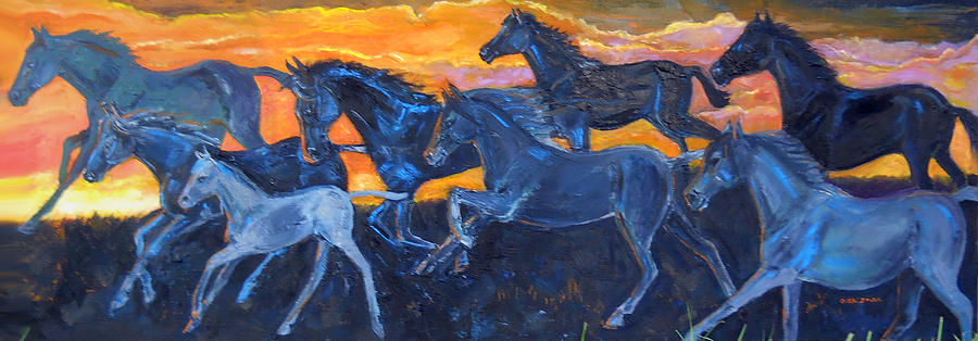 Sunset Painting - Thundering Hoofs by Olga Kaczmar
