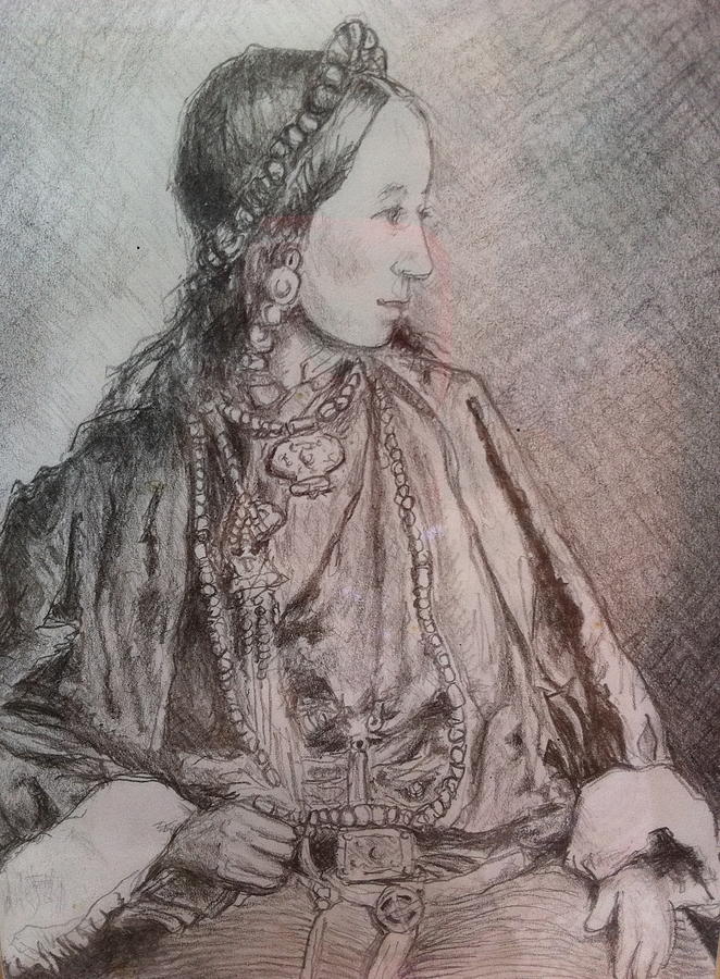 Tibetan Woman Drawing by Gloria Avner