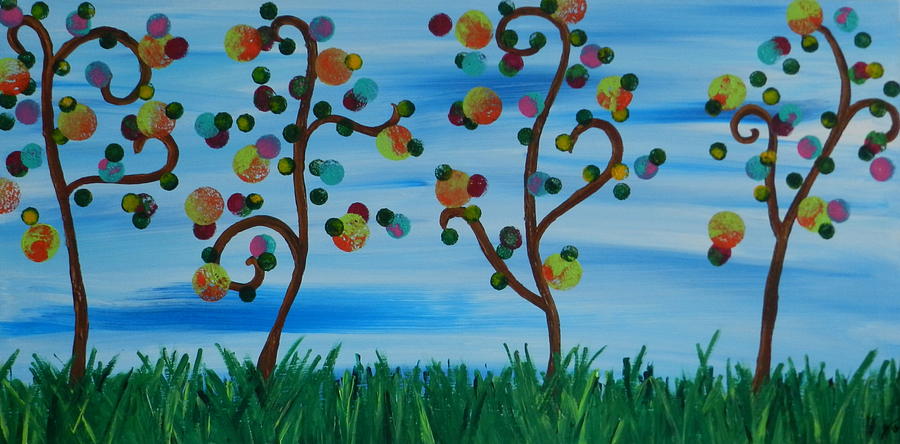 Tree Painting - Tie Dye Trees by Heather  Hubb