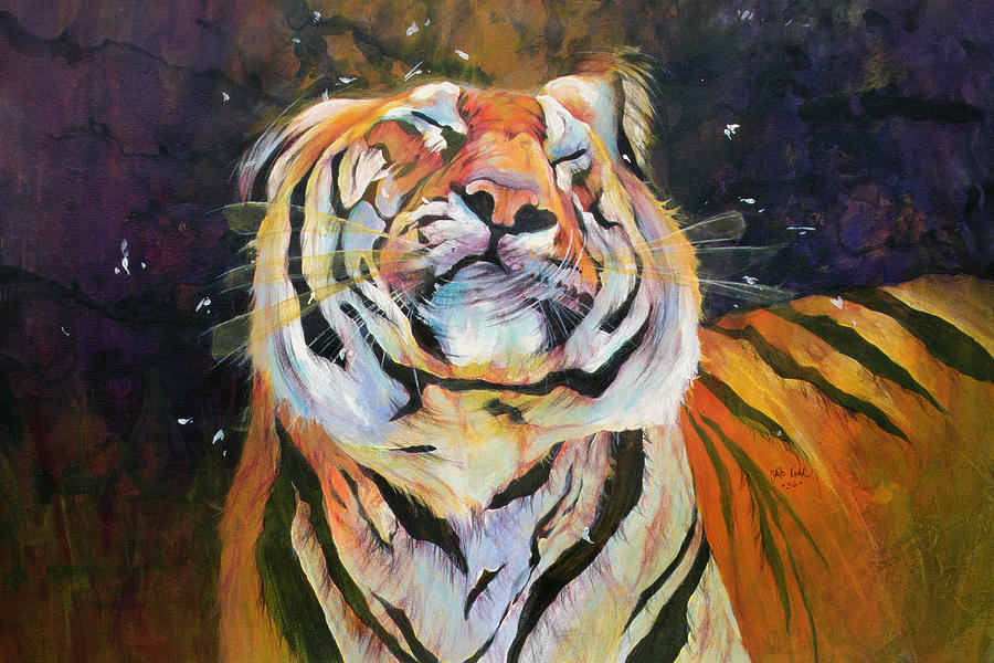 Tiger Painting - Tiger - Shaking Head  by Odile Kidd 