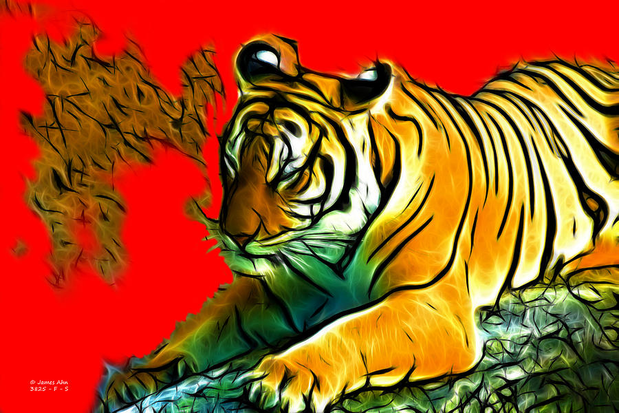 Tiger - 3825 - Red Digital Art by James Ahn