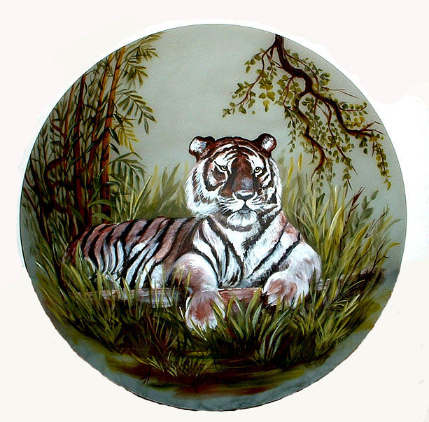Tiger on glass lamp shade Painting by Patricia Rachidi