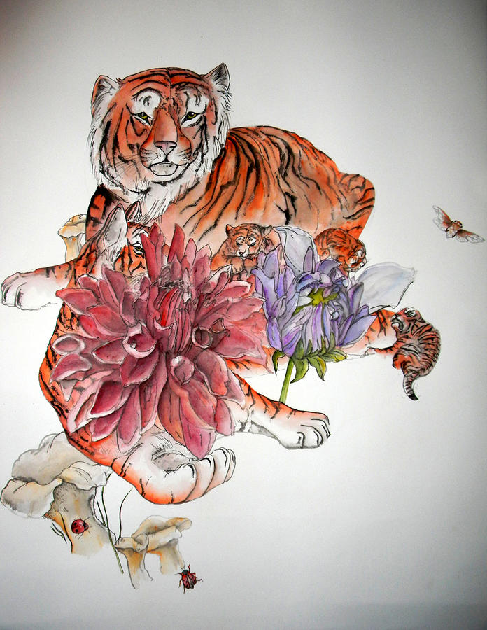 Tigers The Color Of Orange Painting by Debbi Saccomanno Chan