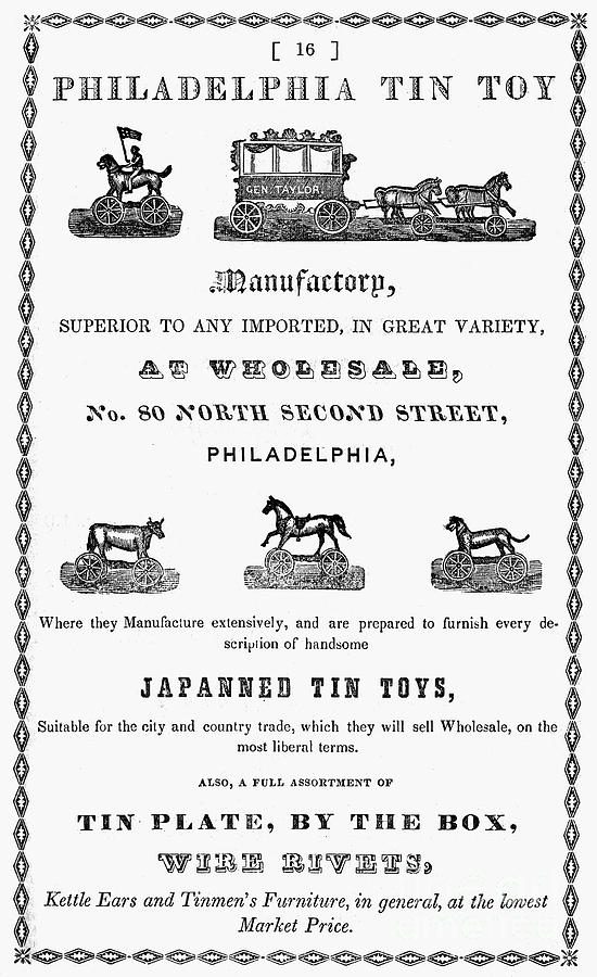 Tin Toy Advertisement, 1848 Photograph by Granger