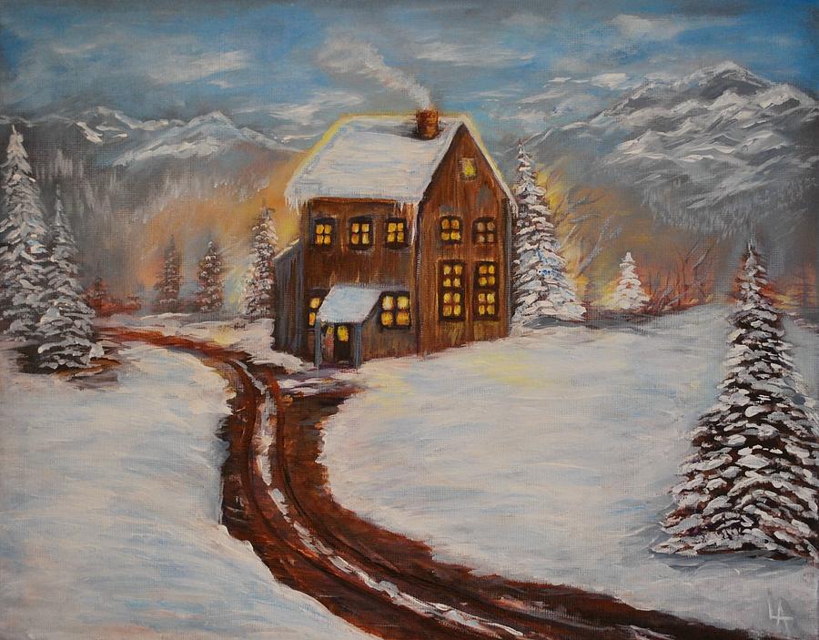 Toasty Cabin Painting by Leslie Allen