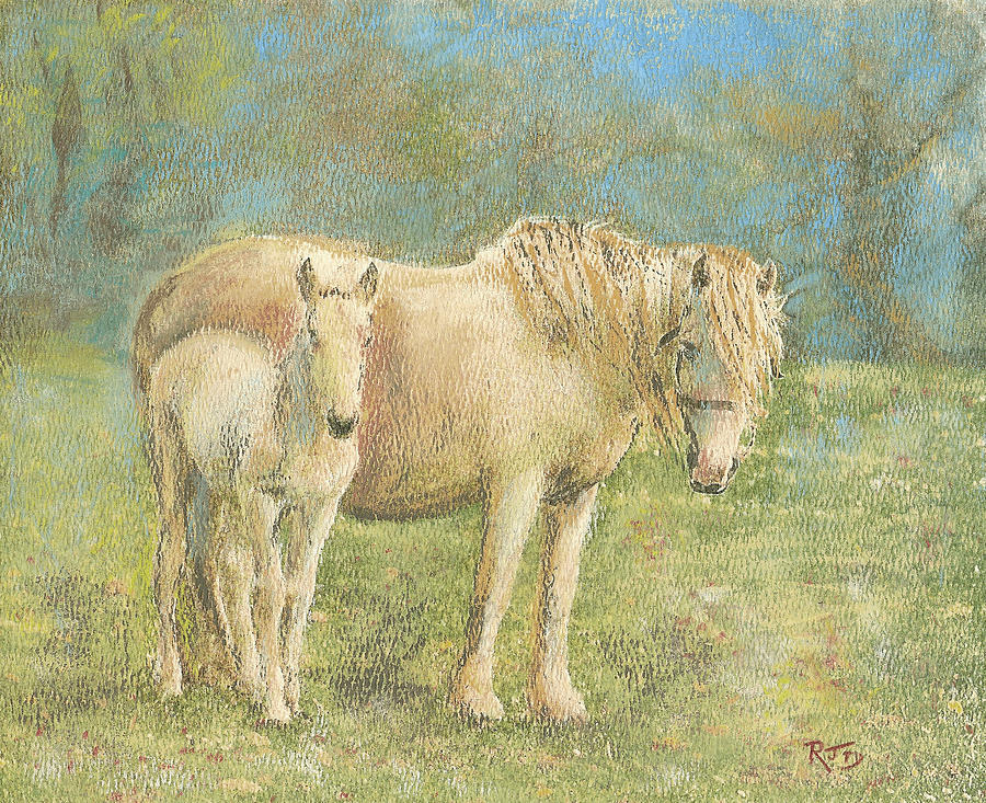 ALWAYS TOGETHER - New Forest Pony and Foal Painting by Richard James Digance