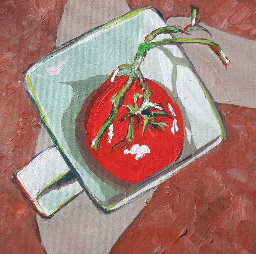 Tomato in a Cup Painting by Sandy Tracey