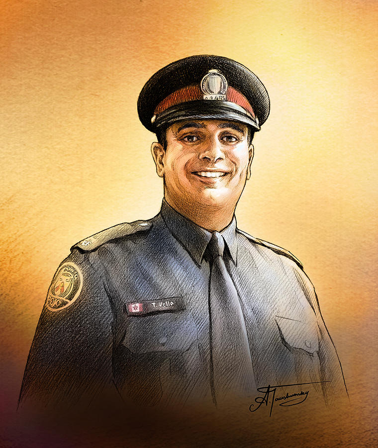 Toronto Police Constable Tony Vella Painting by Alex Tavshunsky