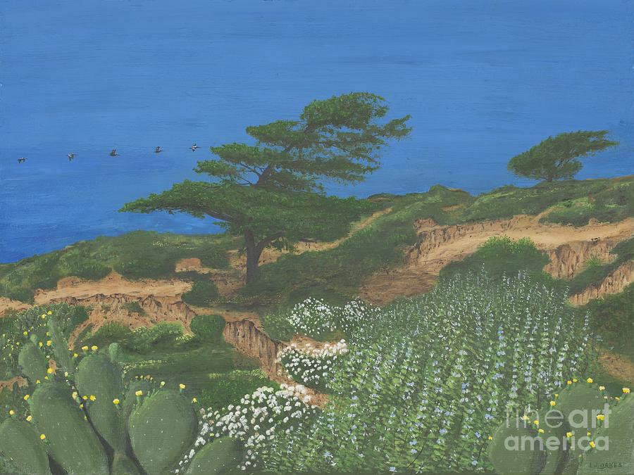 Torrey Pines and Pelicans Painting by L J Oakes