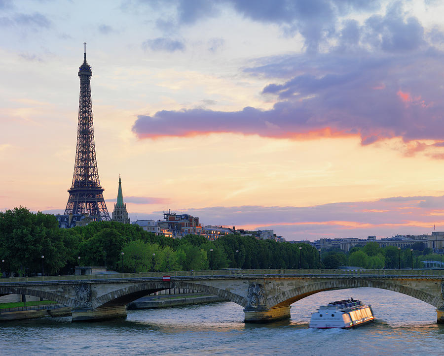 Tour Boat On River Seine,eiffel Tower Photograph by Shaun Egan