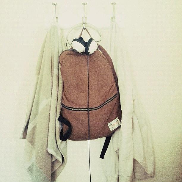 Neutrals Photograph - Towels, Headphones, + Backpack by Allison Faulkner