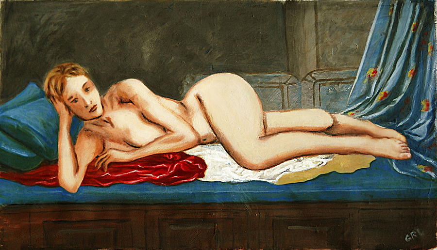 Traditional Modern Female Nude Reclining Odalisque After Ingres Painting by G Linsenmayer