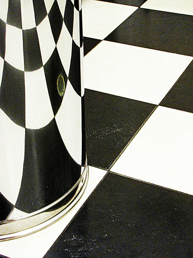 Trash Can and Checkered Floor 1 Photograph by Helaine Cummins