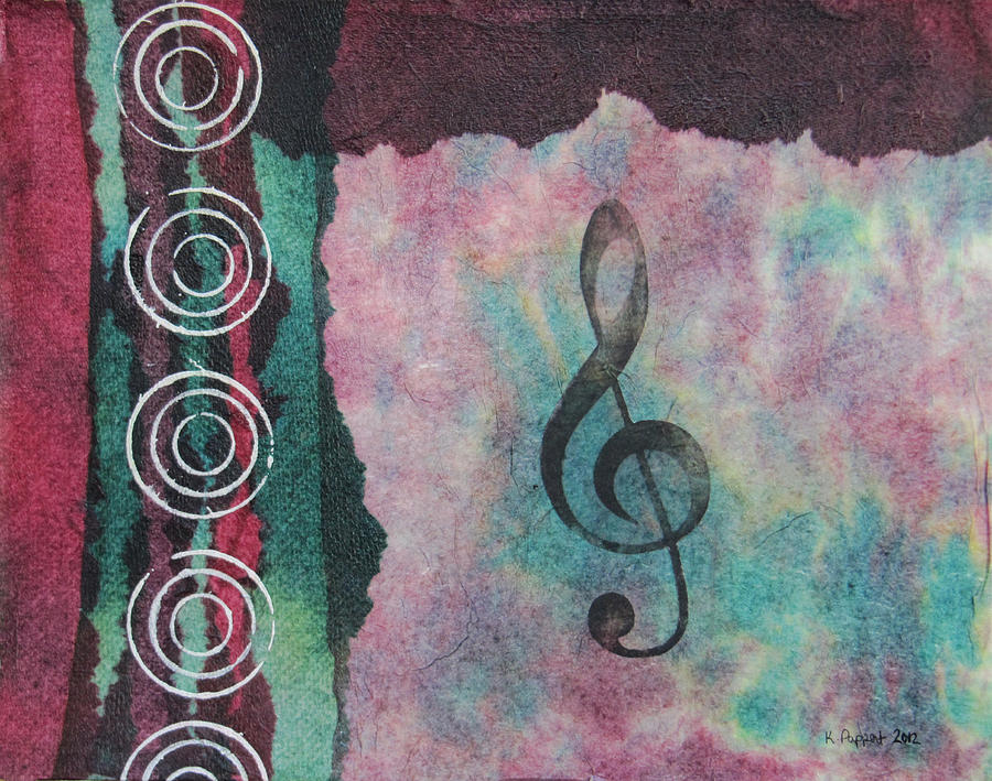 Music Mixed Media - Treble Clef Tie Dye Mixed Media Art Collage by Karen Pappert