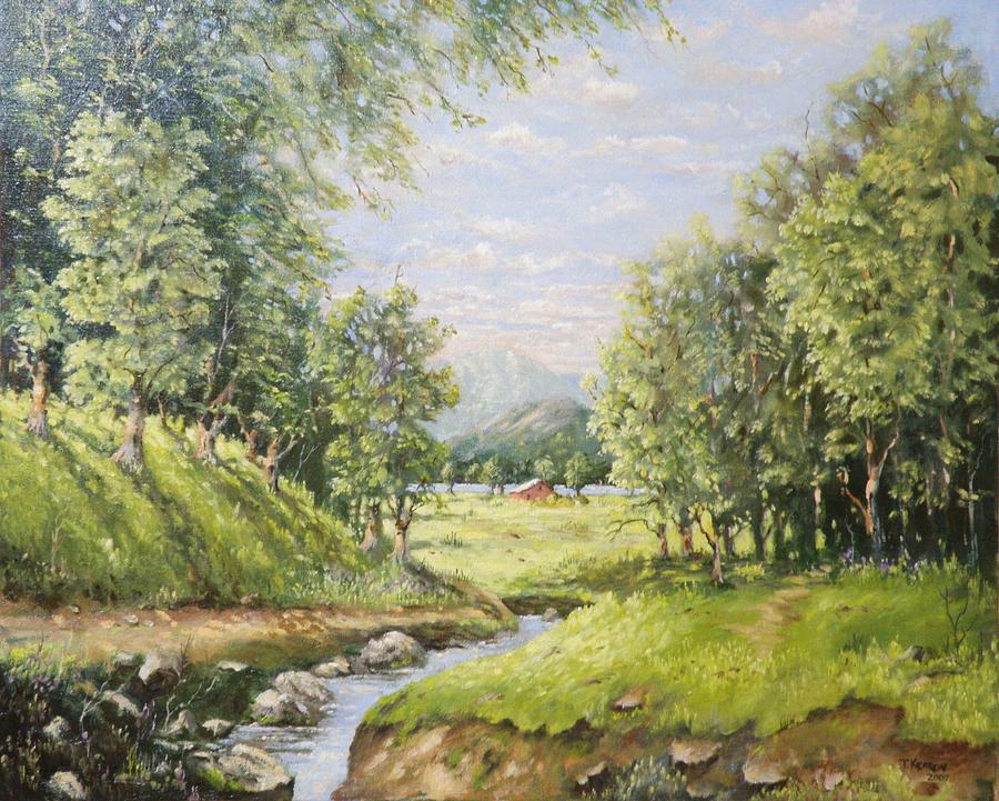 Trees And Stream Painting by Thomas Kearon