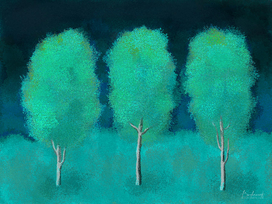 Trees In Triplicate Moonlit Winter Digital Art