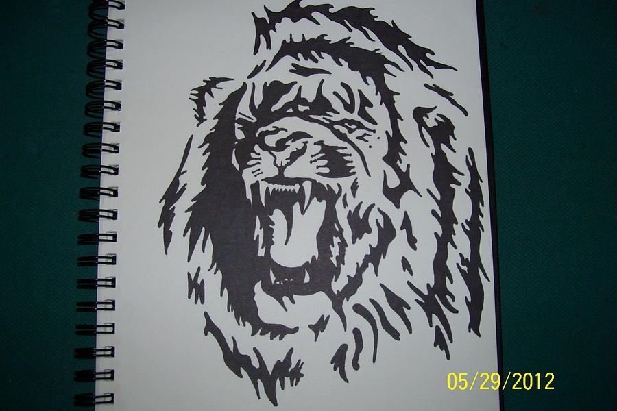 tribal roaring lion drawing