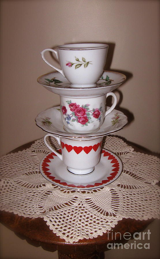 Trio of Valentine Tea Cups  Photograph by Nancy Patterson