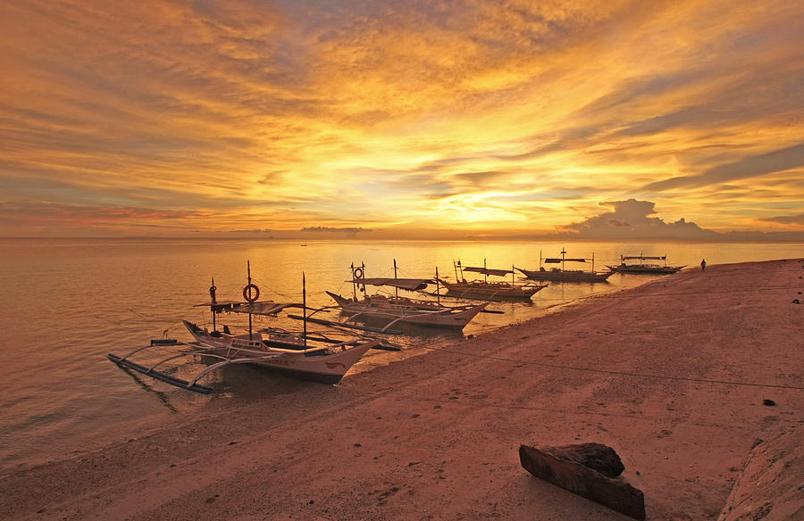 Sunset Photograph - Tropical Sunset with Fishing Boats by Tamas Virag
