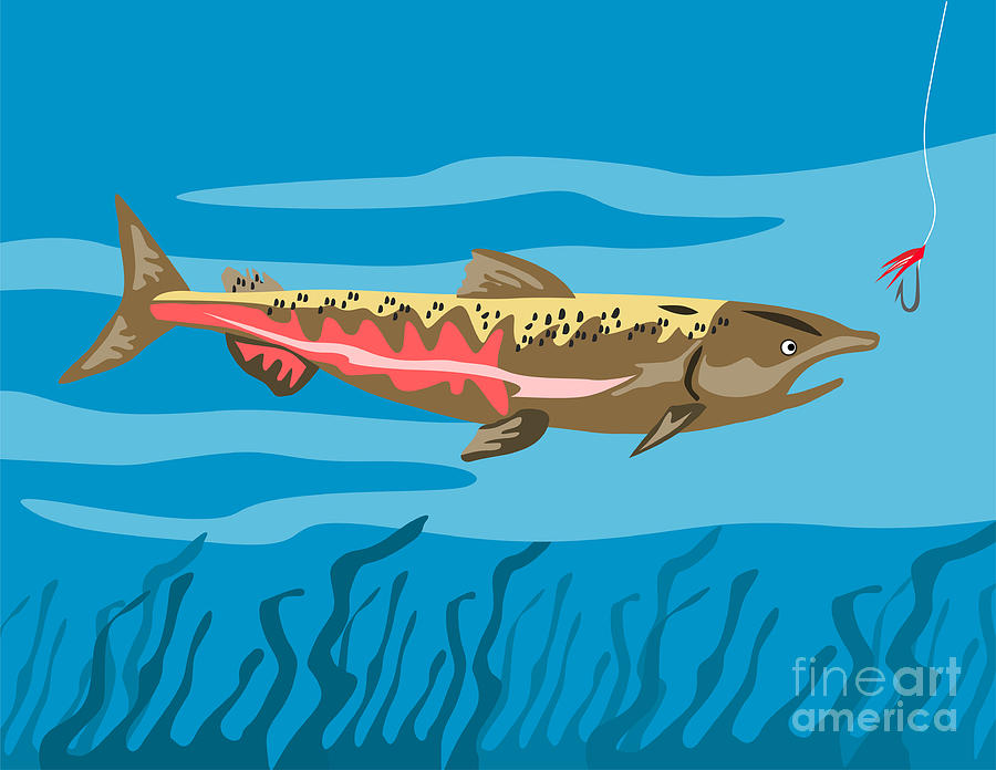 Trout Digital Art - Trout Fish Retro by Aloysius Patrimonio
