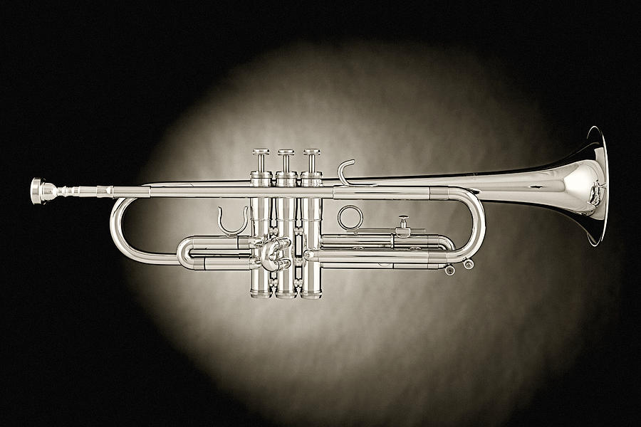 Trumpet on Spotlight B and W Photograph by M K Miller