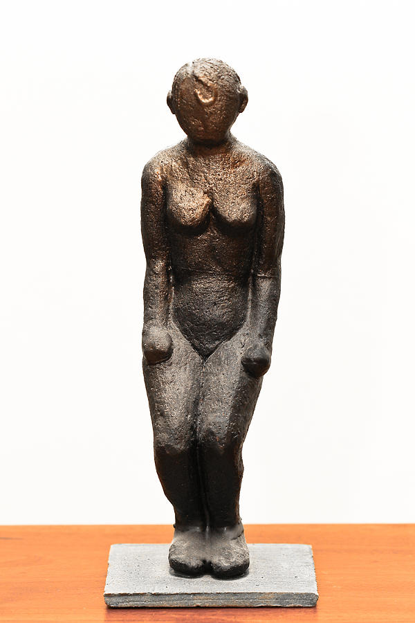 Tsalmit following an ancient Knanite woman figure naked in partial bow Sculpture by Rachel Hershkovitz
