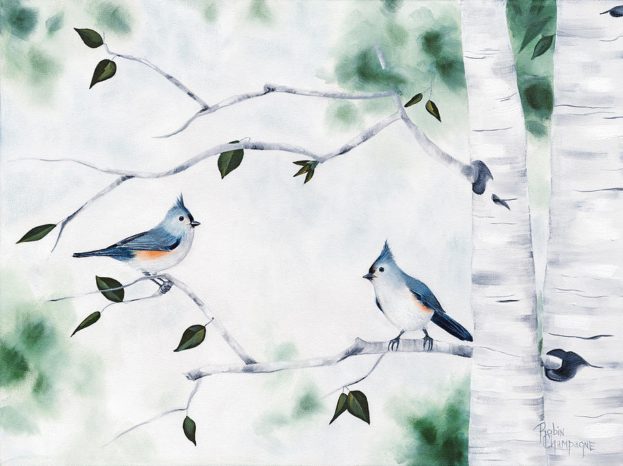 Titmouse Painting - Tufted Titmouse on Aspen by Robin Champagne
