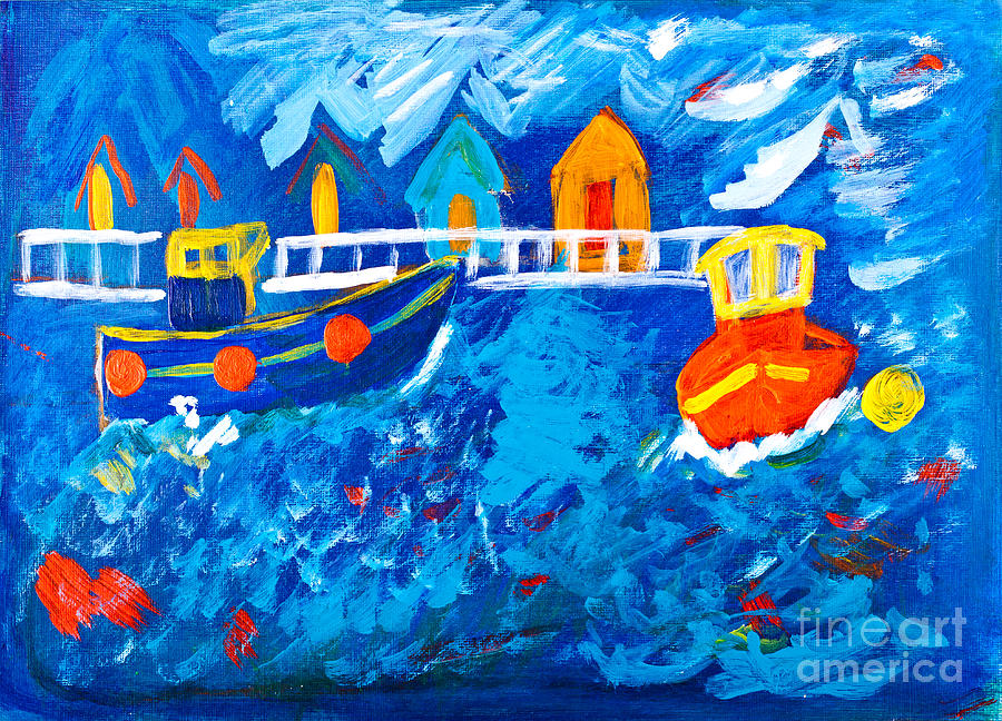 Tug Boats at Sea Painting by Simon Bratt