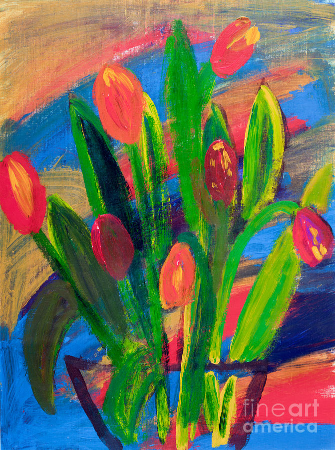 Tulips in a vase Painting by Simon Bratt