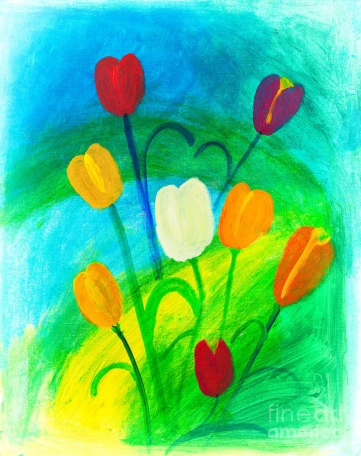 Tulips in nature Painting by Simon Bratt