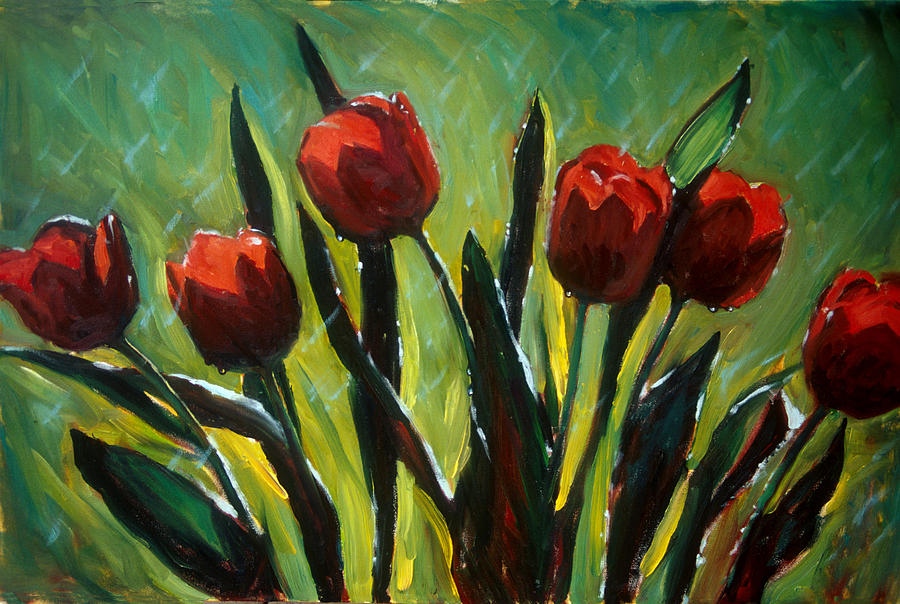 Tulip Painting - Tulips in the Rain by Donna Bingaman
