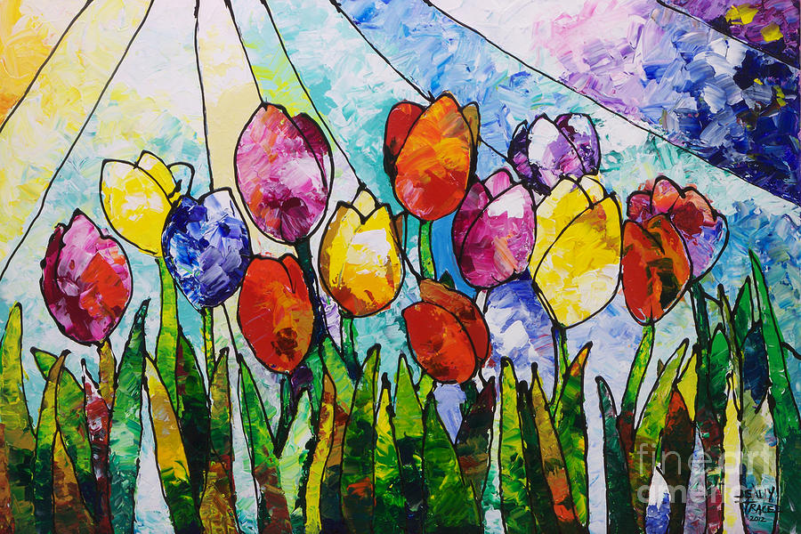 Tulips on Parade Painting by Sally Trace