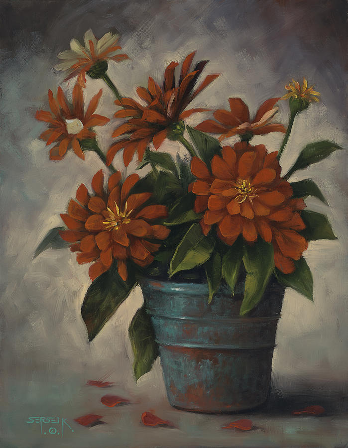Flowers Still Life Painting - Turquoise Red by Sergei Kasaz
