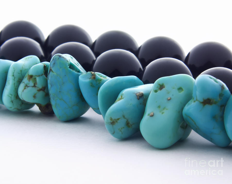 Nature Photograph - Turquoise stones and black pearls by Blink Images