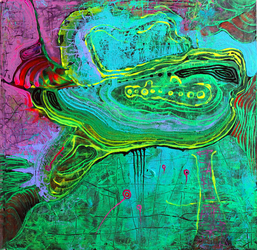 Turtle in the Emerald Ocean Painting by Lolita Bronzini
