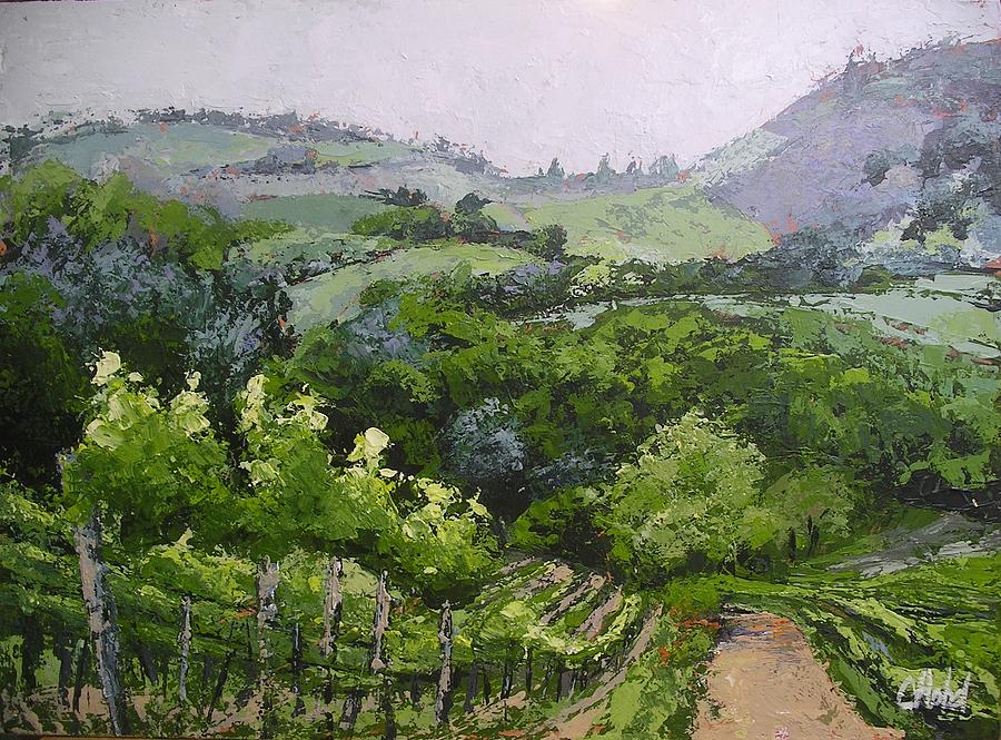 Tuscan vinyard painting Painting by Chris Hobel