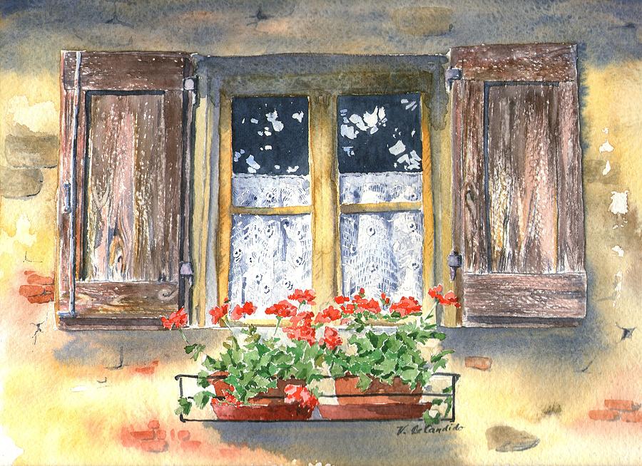 Italian Window Watercolor Painting Throw Pillow Cover